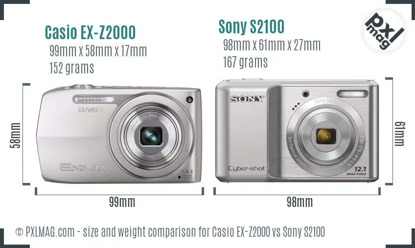 Casio EX-Z2000 vs Sony S2100 size comparison