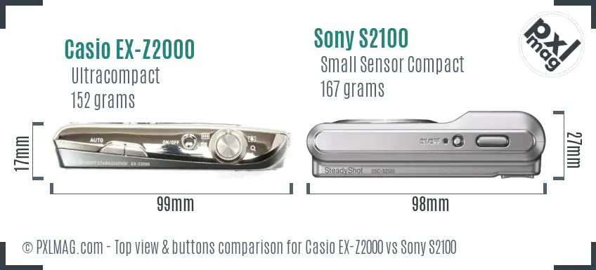 Casio EX-Z2000 vs Sony S2100 top view buttons comparison