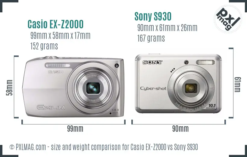 Casio EX-Z2000 vs Sony S930 size comparison