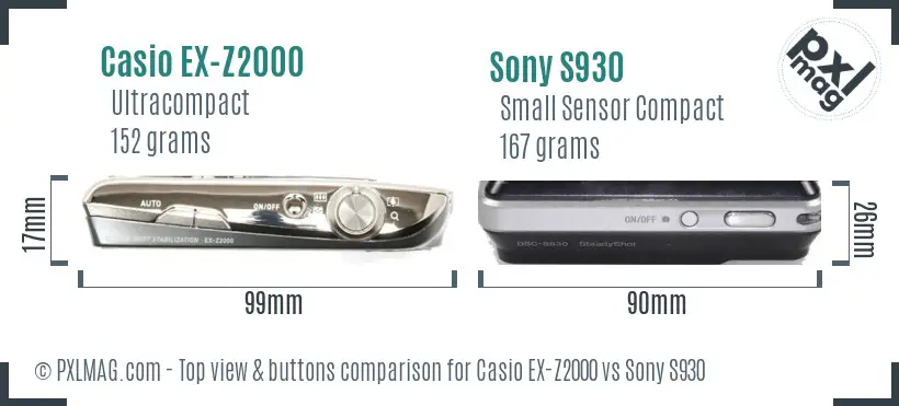 Casio EX-Z2000 vs Sony S930 top view buttons comparison