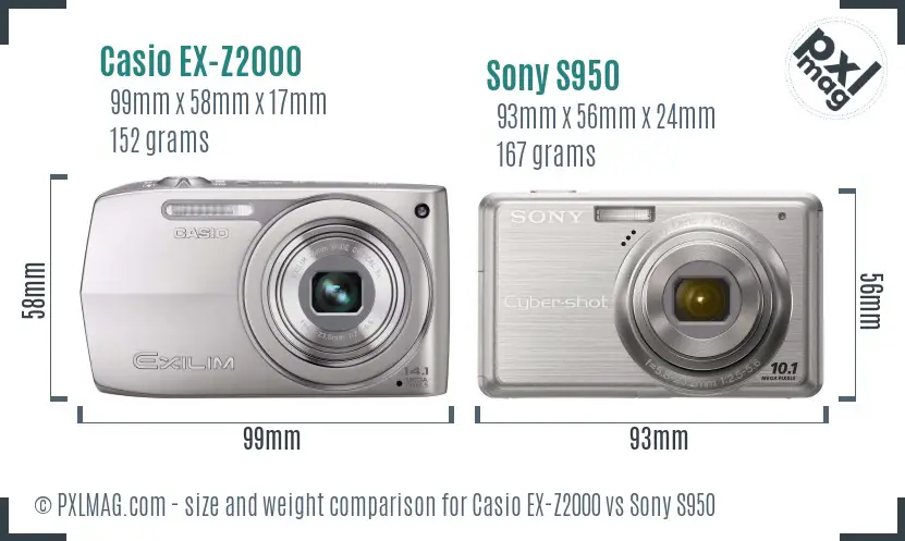 Casio EX-Z2000 vs Sony S950 size comparison