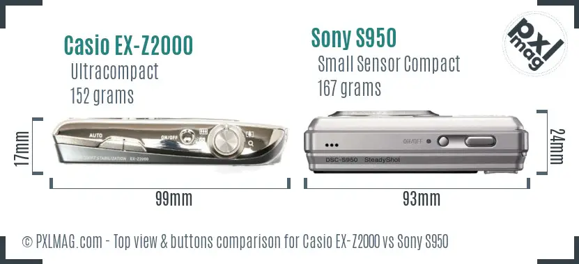 Casio EX-Z2000 vs Sony S950 top view buttons comparison