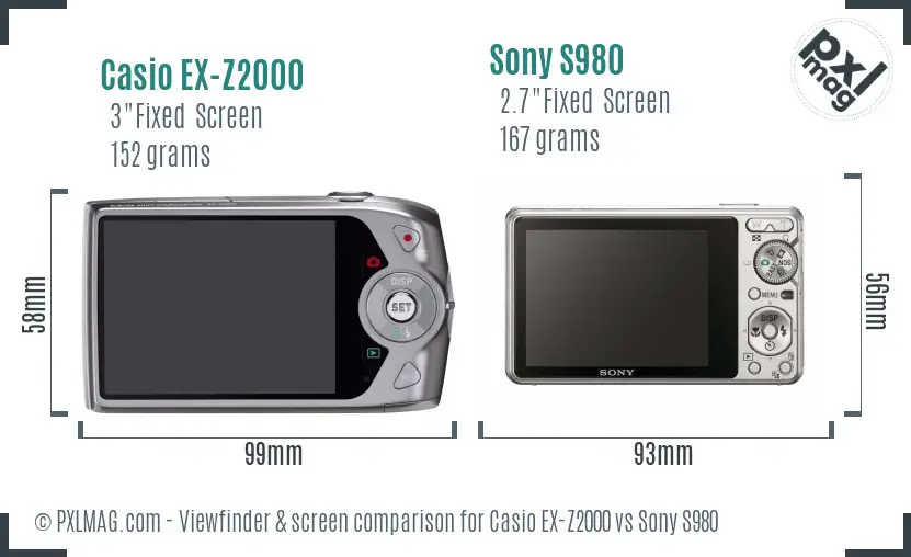 Casio EX-Z2000 vs Sony S980 Screen and Viewfinder comparison