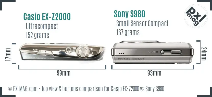 Casio EX-Z2000 vs Sony S980 top view buttons comparison