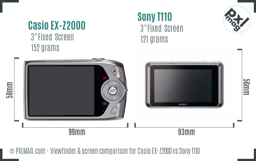 Casio EX-Z2000 vs Sony T110 Screen and Viewfinder comparison