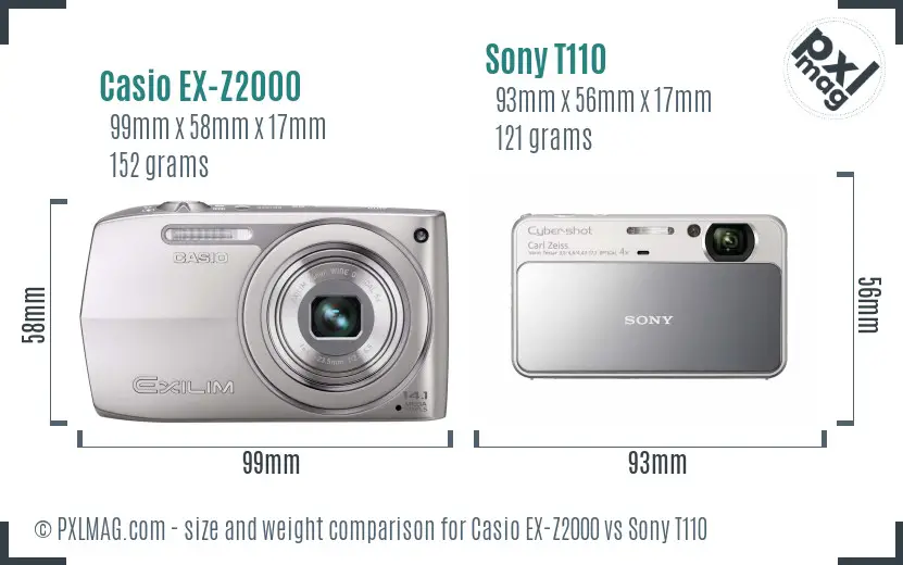 Casio EX-Z2000 vs Sony T110 size comparison