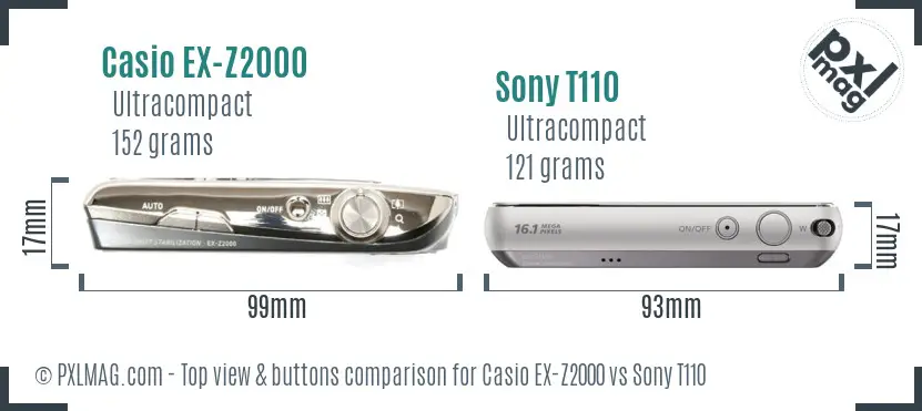 Casio EX-Z2000 vs Sony T110 top view buttons comparison