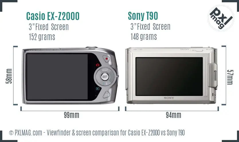 Casio EX-Z2000 vs Sony T90 Screen and Viewfinder comparison