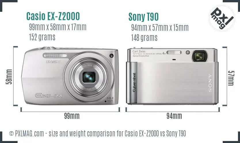 Casio EX-Z2000 vs Sony T90 size comparison