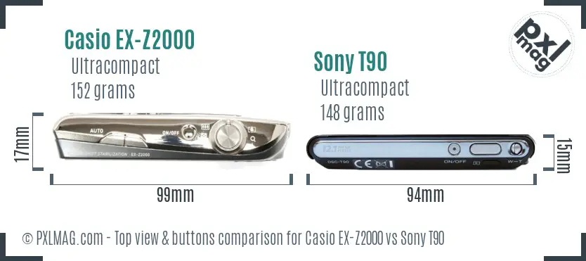 Casio EX-Z2000 vs Sony T90 top view buttons comparison