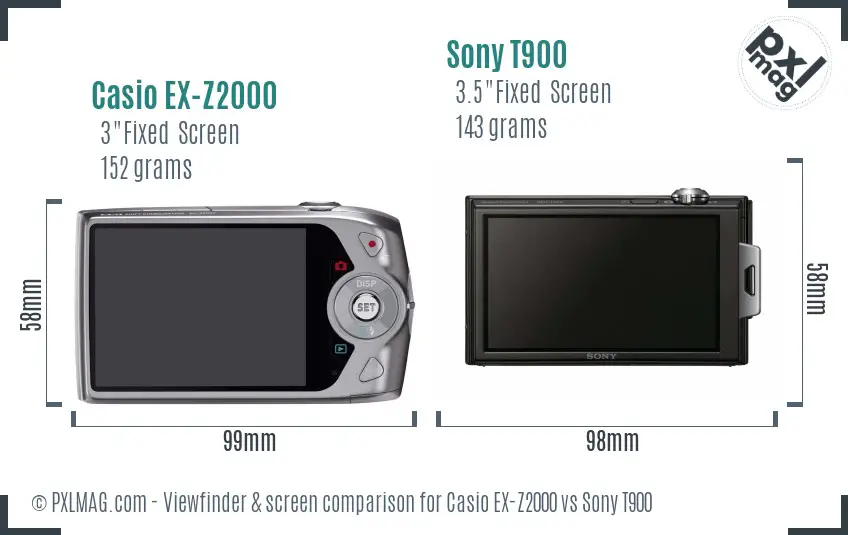 Casio EX-Z2000 vs Sony T900 Screen and Viewfinder comparison