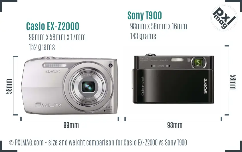 Casio EX-Z2000 vs Sony T900 size comparison