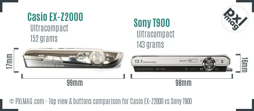 Casio EX-Z2000 vs Sony T900 top view buttons comparison