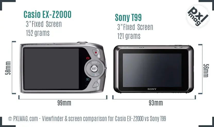 Casio EX-Z2000 vs Sony T99 Screen and Viewfinder comparison Casio EX-Z2000 vs Sony T99 Screen and Viewfinder comparison