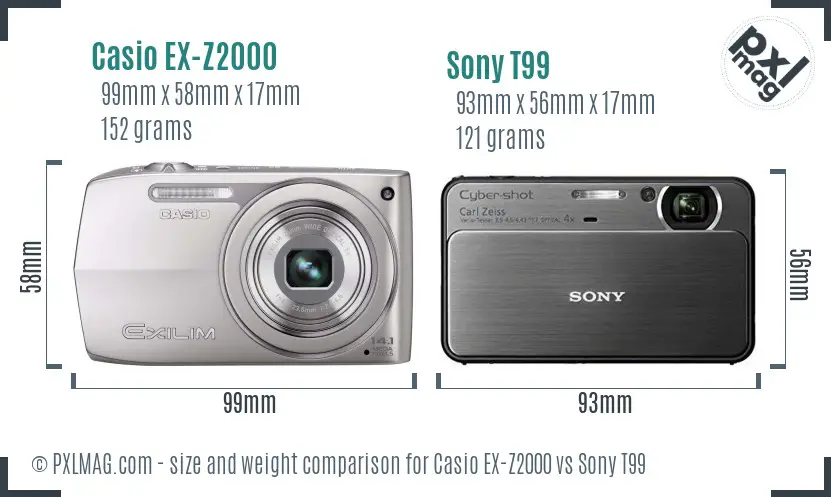 Casio EX-Z2000 vs Sony T99 size comparison Casio EX-Z2000 vs Sony T99 size comparison