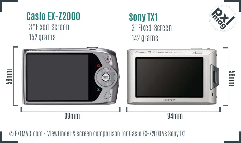 Casio EX-Z2000 vs Sony TX1 Screen and Viewfinder comparison Casio EX-Z2000 vs Sony TX1 Screen and Viewfinder comparison
