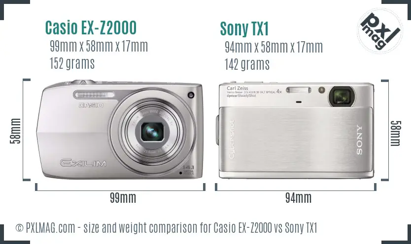 Casio EX-Z2000 vs Sony TX1 size comparison Casio EX-Z2000 vs Sony TX1 size comparison