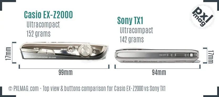 Casio EX-Z2000 vs Sony TX1 top view buttons comparison Casio EX-Z2000 vs Sony TX1 top view buttons comparison