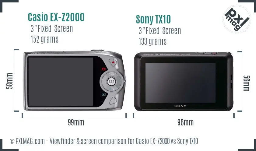 Casio EX-Z2000 vs Sony TX10 Screen and Viewfinder comparison