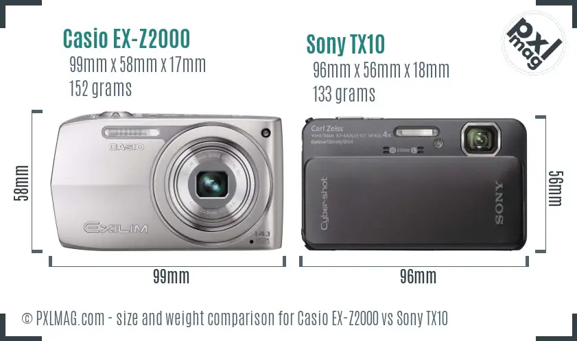 Casio EX-Z2000 vs Sony TX10 size comparison