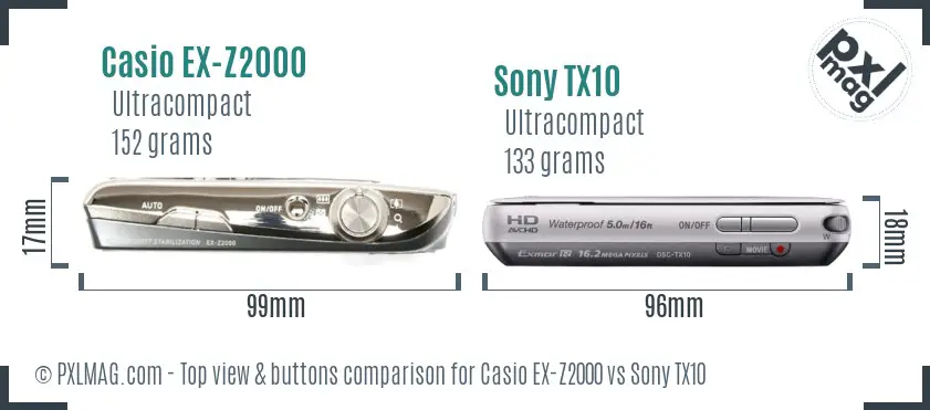 Casio EX-Z2000 vs Sony TX10 top view buttons comparison