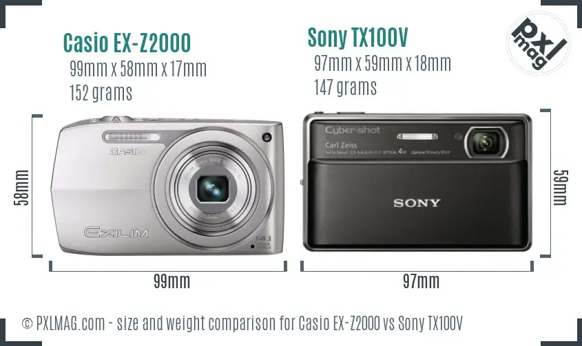 Casio EX-Z2000 vs Sony TX100V size comparison