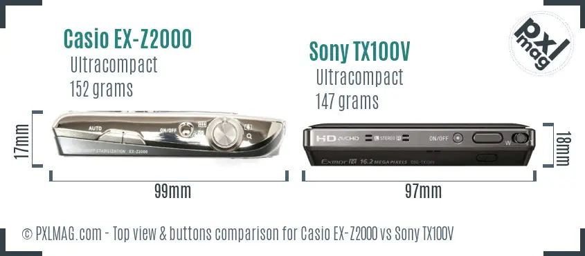 Casio EX-Z2000 vs Sony TX100V top view buttons comparison