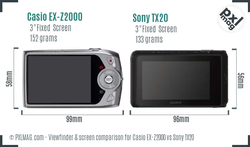 Casio EX-Z2000 vs Sony TX20 Screen and Viewfinder comparison