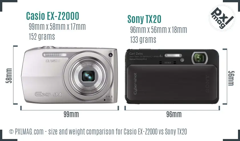 Casio EX-Z2000 vs Sony TX20 size comparison