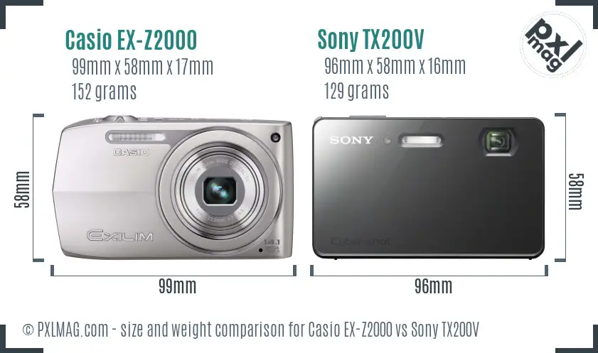 Casio EX-Z2000 vs Sony TX200V size comparison