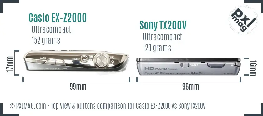 Casio EX-Z2000 vs Sony TX200V top view buttons comparison