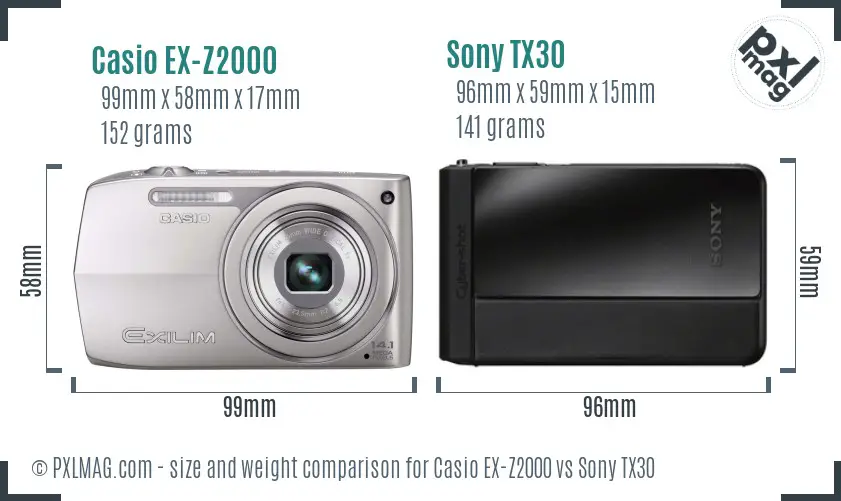 Casio EX-Z2000 vs Sony TX30 size comparison