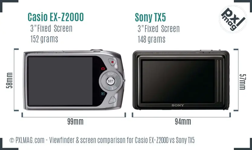 Casio EX-Z2000 vs Sony TX5 Screen and Viewfinder comparison