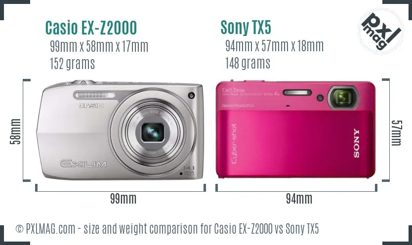 Casio EX-Z2000 vs Sony TX5 size comparison