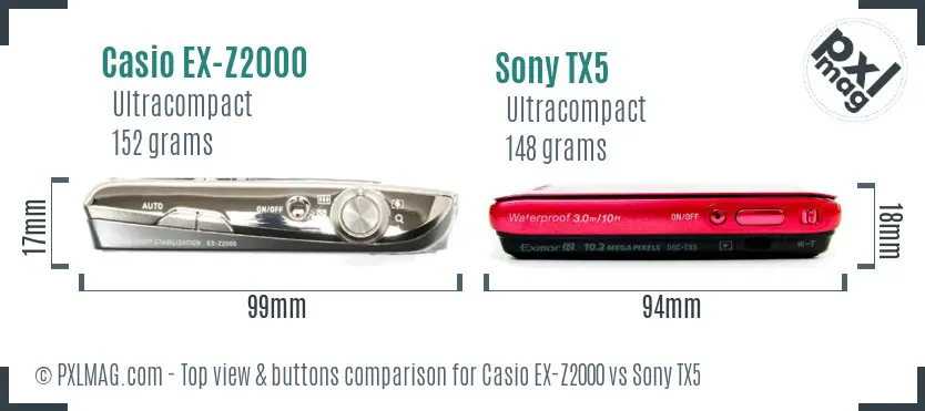 Casio EX-Z2000 vs Sony TX5 top view buttons comparison