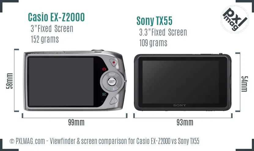 Casio EX-Z2000 vs Sony TX55 Screen and Viewfinder comparison