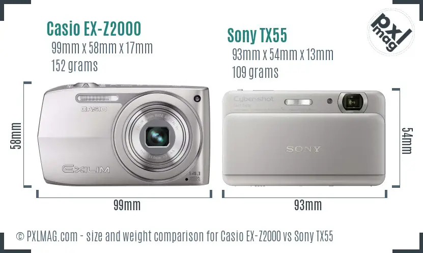 Casio EX-Z2000 vs Sony TX55 size comparison