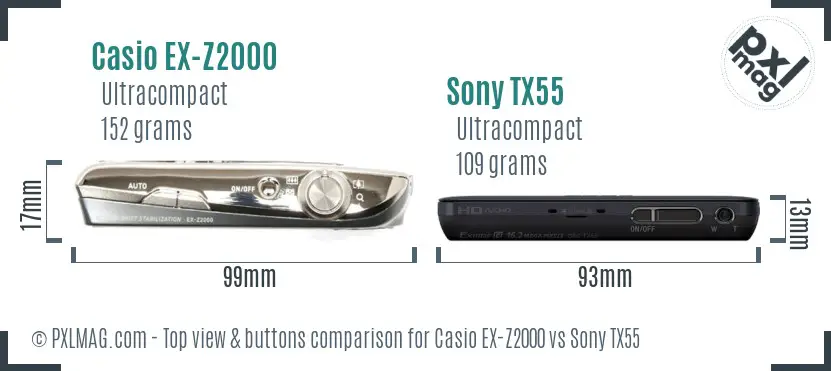 Casio EX-Z2000 vs Sony TX55 top view buttons comparison