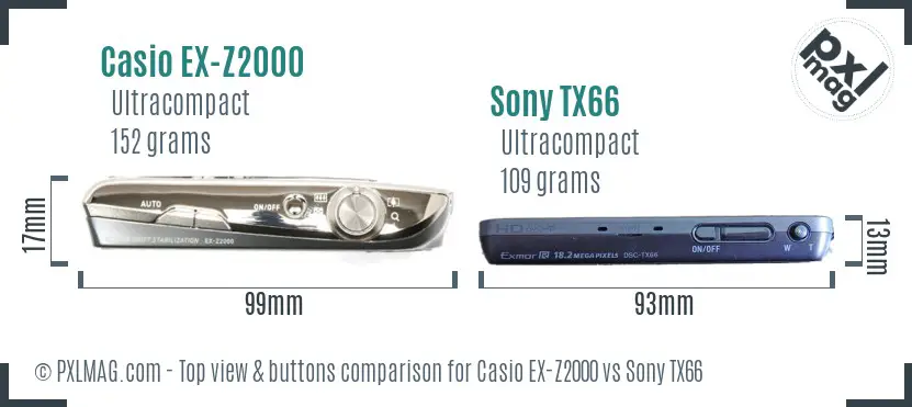 Casio EX-Z2000 vs Sony TX66 top view buttons comparison