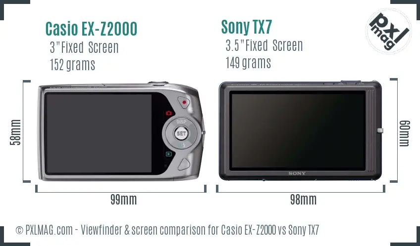 Casio EX-Z2000 vs Sony TX7 Screen and Viewfinder comparison