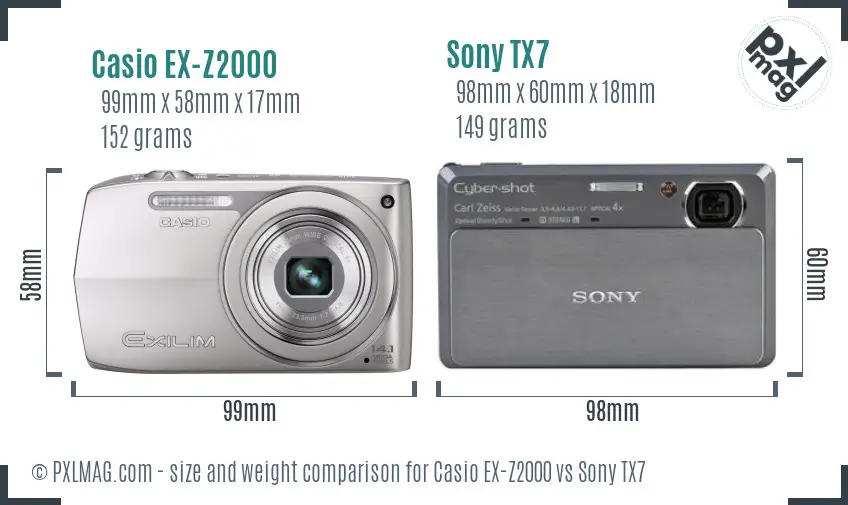 Casio EX-Z2000 vs Sony TX7 size comparison
