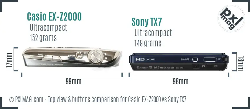 Casio EX-Z2000 vs Sony TX7 top view buttons comparison