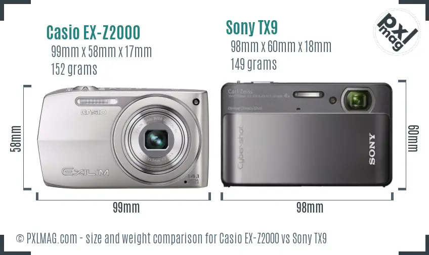 Casio EX-Z2000 vs Sony TX9 size comparison