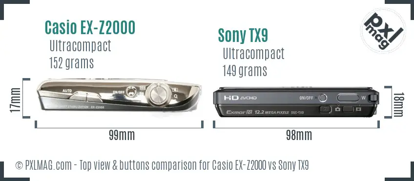 Casio EX-Z2000 vs Sony TX9 top view buttons comparison