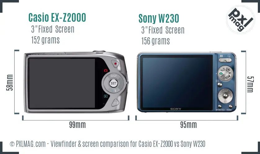 Casio EX-Z2000 vs Sony W230 Screen and Viewfinder comparison