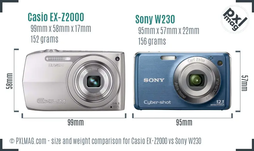 Casio EX-Z2000 vs Sony W230 size comparison