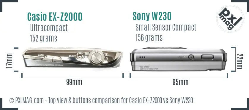 Casio EX-Z2000 vs Sony W230 top view buttons comparison