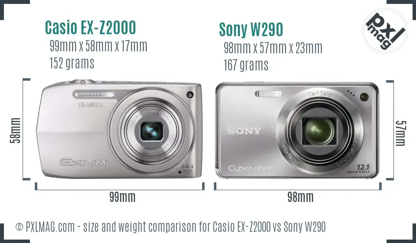 Casio EX-Z2000 vs Sony W290 size comparison