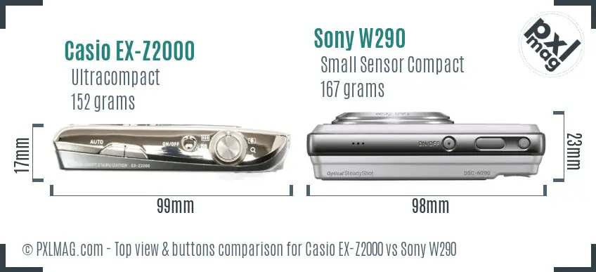 Casio EX-Z2000 vs Sony W290 top view buttons comparison