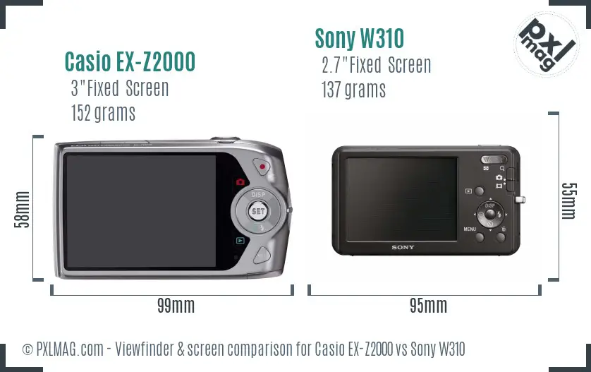 Casio EX-Z2000 vs Sony W310 Screen and Viewfinder comparison